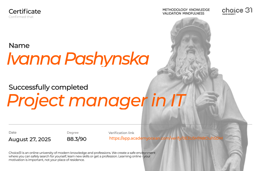 Choice31 certificate: Project manager in IT