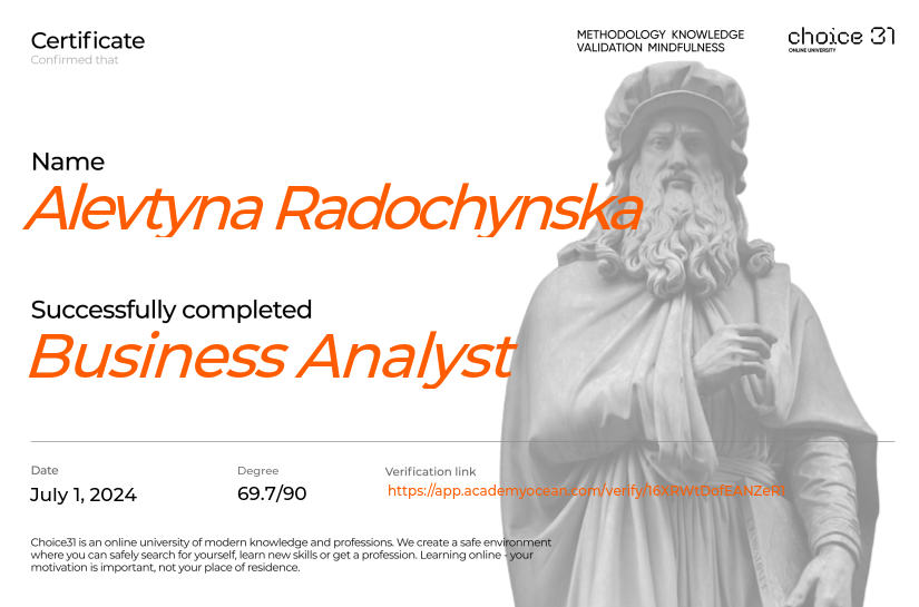 Choice31 certificate: Business Analyst