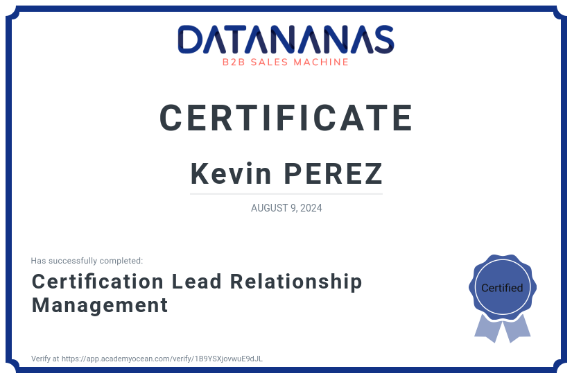 academy certificate: Certification Lead Relationship Management