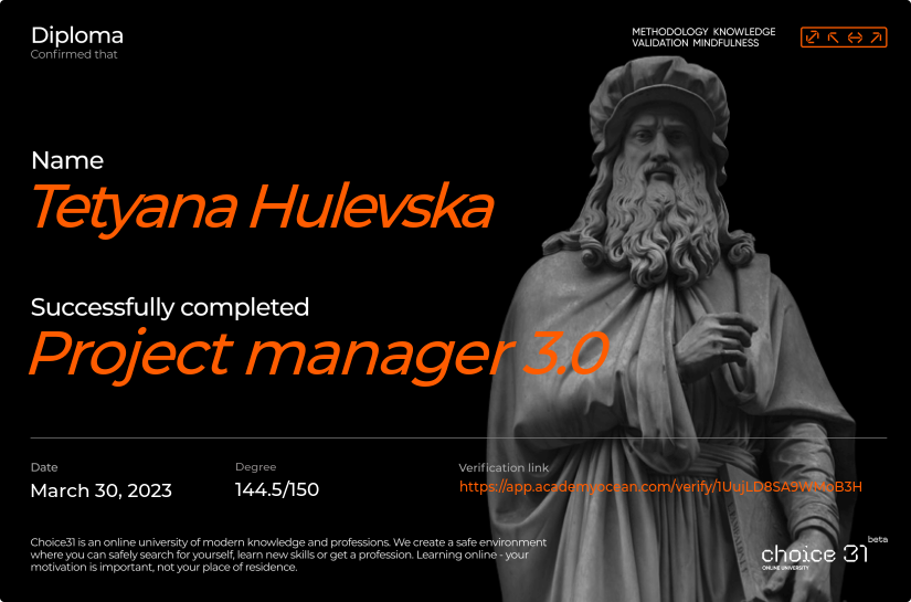Choice31 certificate: Project manager 3.0