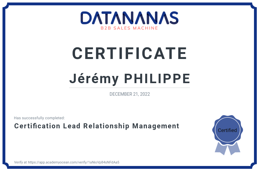 academy certificate: Certification Lead Relationship Management