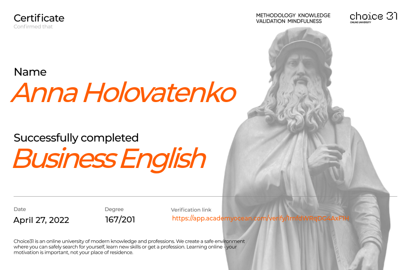 Choice31 certificate: Business English
