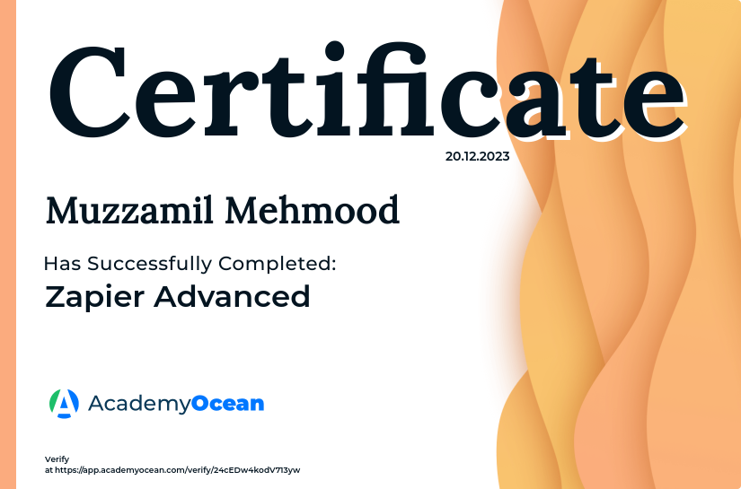 Zapier Academy certificate: Zapier Advanced