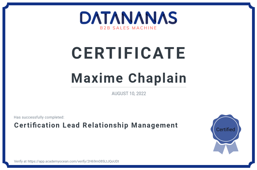academy certificate: Certification Lead Relationship Management
