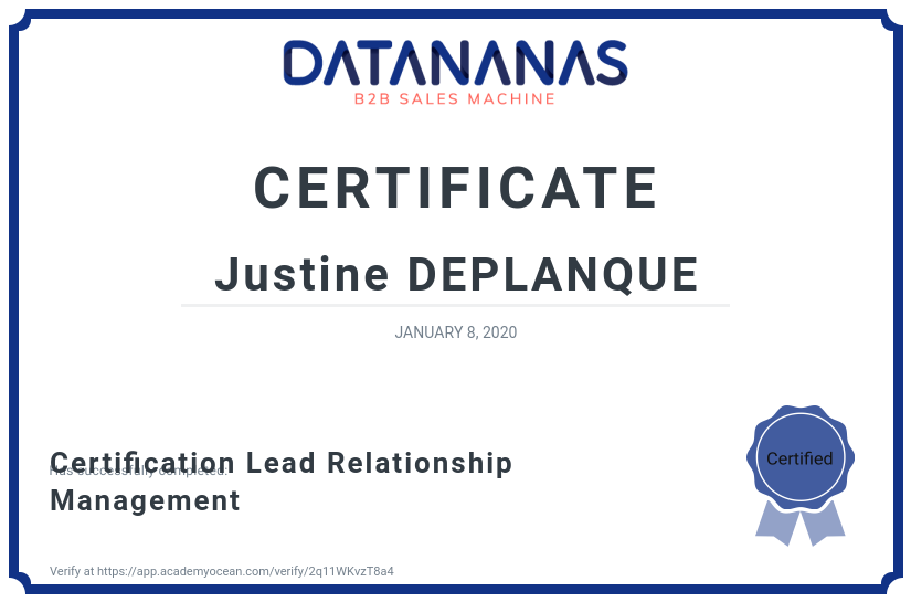 academy certificate: Certification Lead Relationship Management