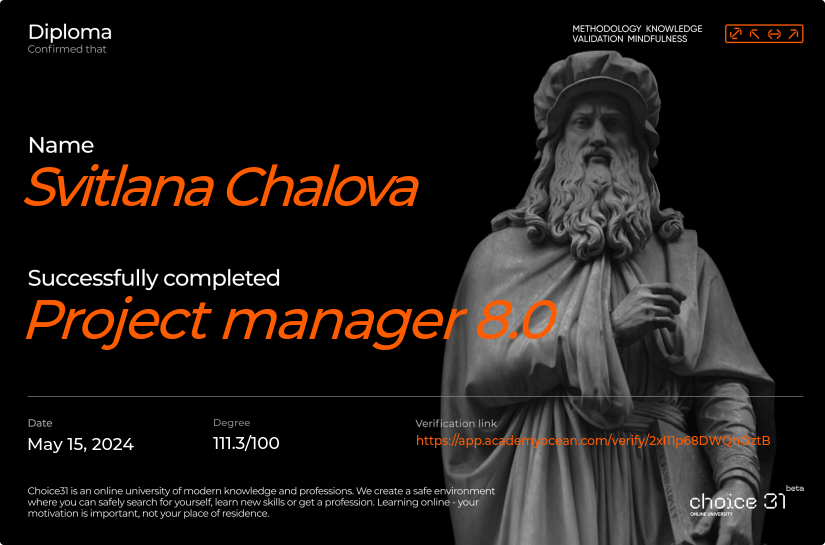 Choice31 certificate: Project manager 8.0