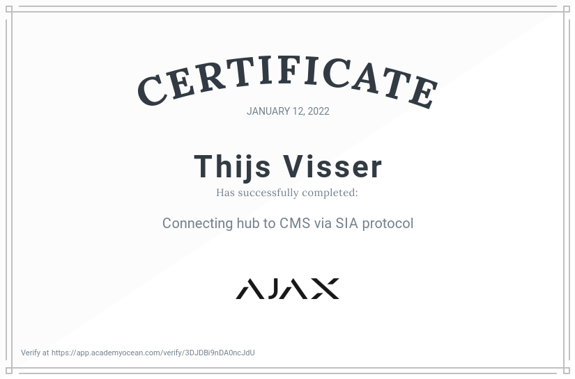 Ajax Systems EN certificate: Connecting hub to CMS via SIA protocol