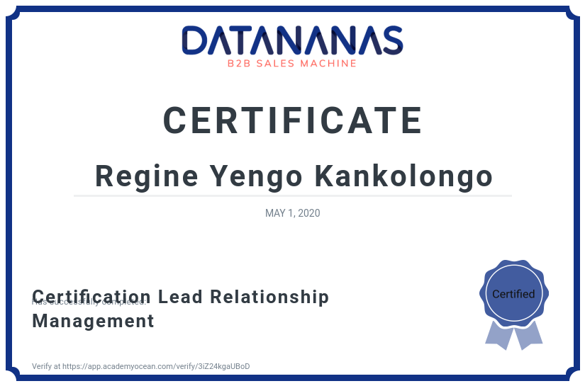 academy certificate: Certification Lead Relationship Management