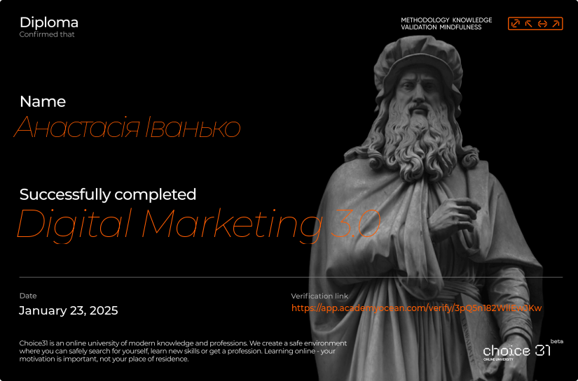 Choice31 certificate: Digital Marketing 3.0