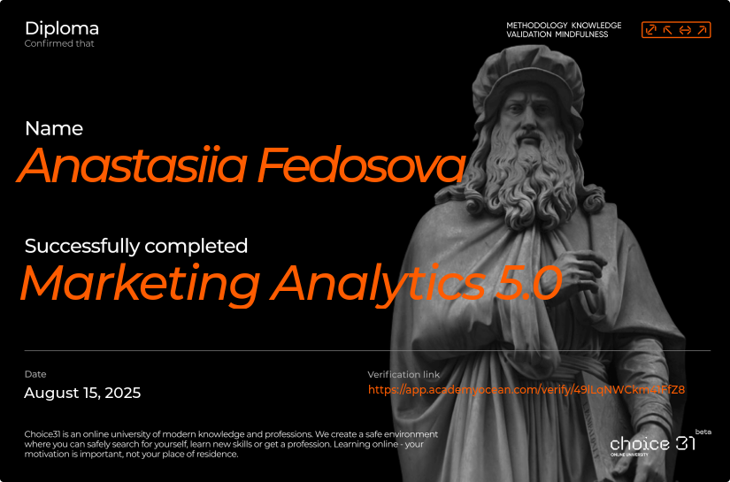 Choice31 certificate: Marketing Analytics 5.0