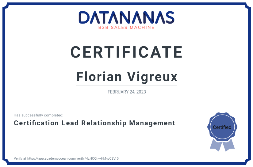 academy certificate: Certification Lead Relationship Management