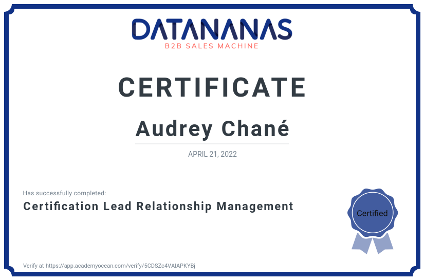 academy certificate: Certification Lead Relationship Management