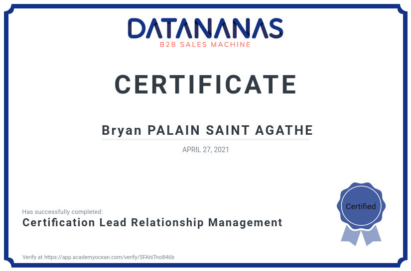 academy certificate: Certification Lead Relationship Management
