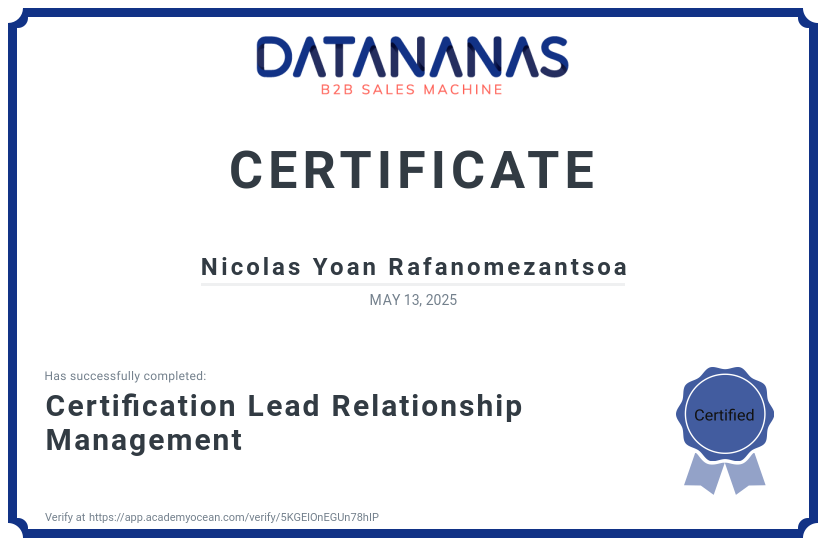 academy certificate: Certification Lead Relationship Management
