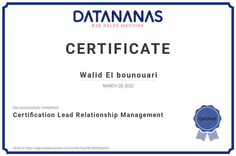 academy certificate: Certification Lead Relationship Management