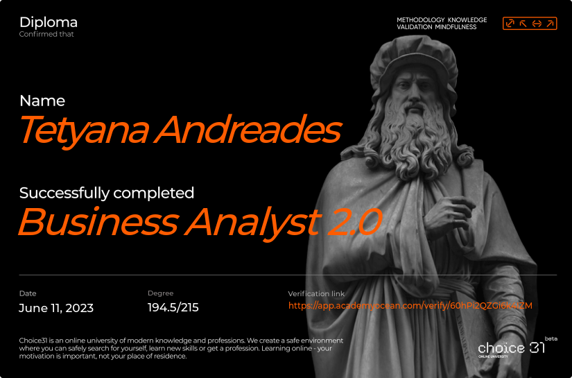 Choice31 certificate: Business Analyst 2.0