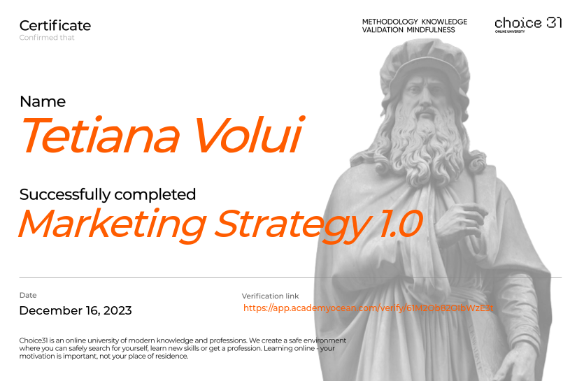 Choice31 certificate: Marketing Strategy 1.0