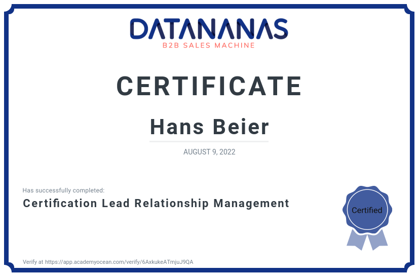 academy certificate: Certification Lead Relationship Management