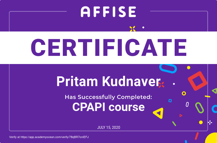 Affise certificate: CPAPI course