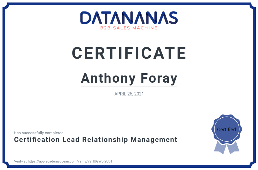 academy certificate: Certification Lead Relationship Management