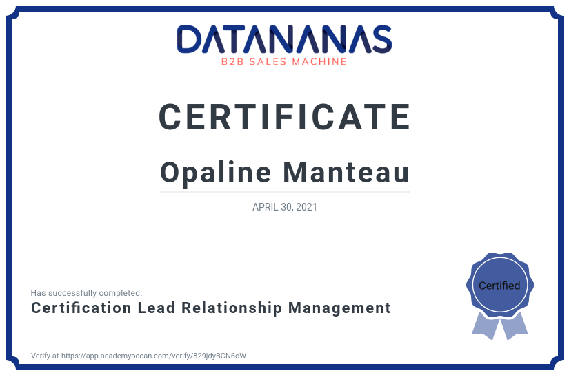 academy certificate: Certification Lead Relationship Management