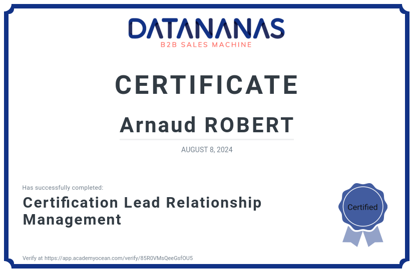 academy certificate: Certification Lead Relationship Management