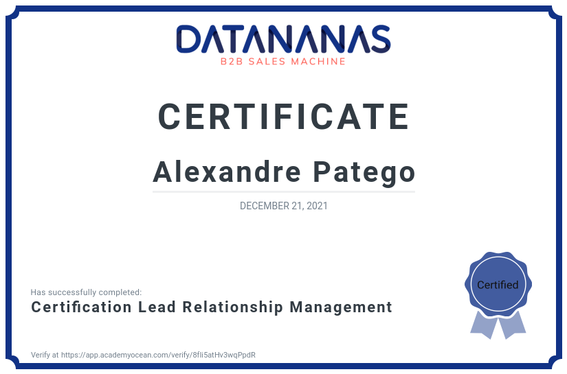 academy certificate: Certification Lead Relationship Management