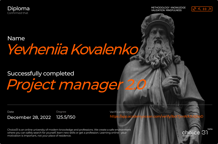 Choice31 certificate: Project manager 2.0