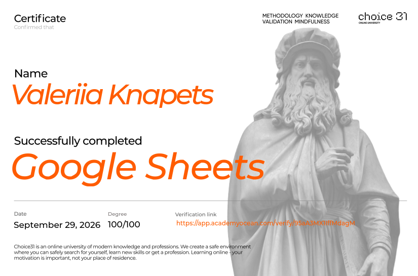 Choice31 certificate: Google Sheets