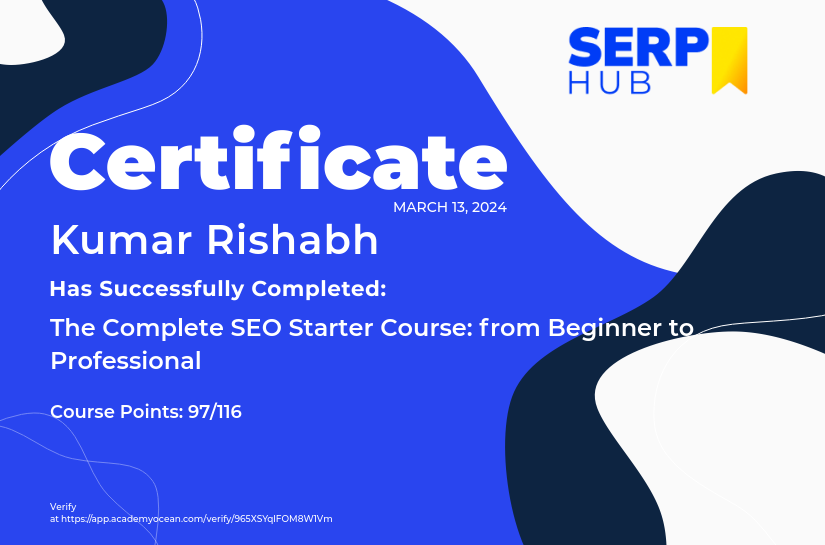 SERP-Hub certificate: SERPHub: Certification