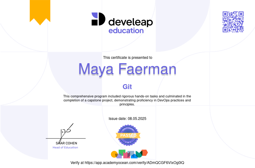 Develeap certificate: Git