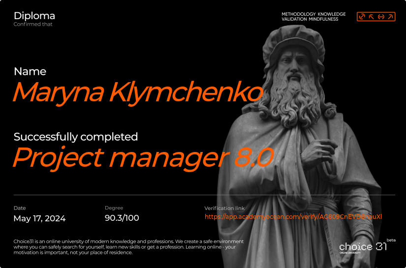 Choice31 certificate: Project manager 8.0