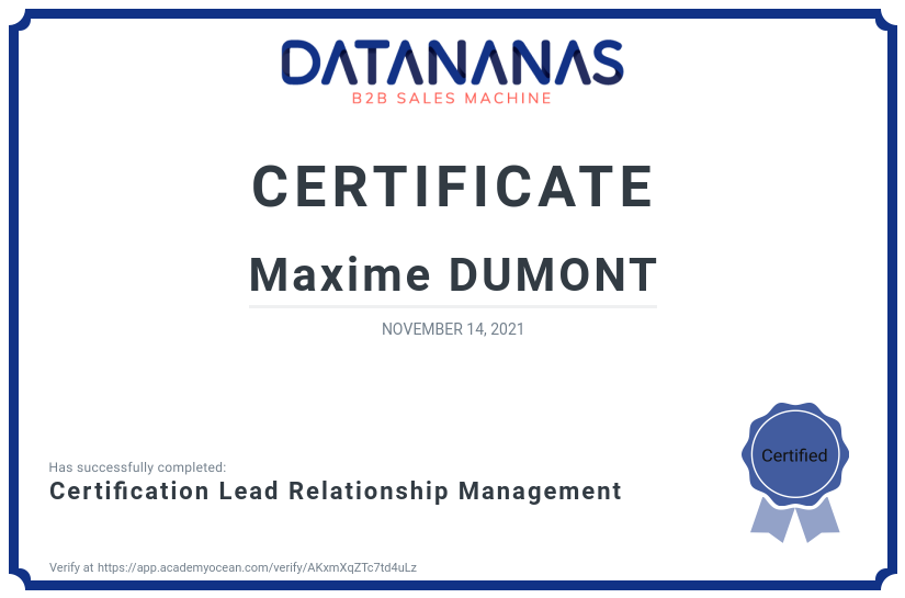 academy certificate: Certification Lead Relationship Management