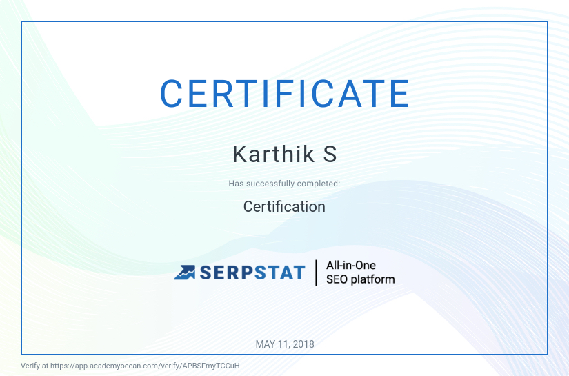 Serpstat certificate: Certification