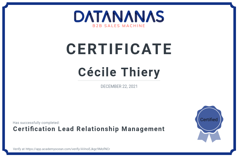 academy certificate: Certification Lead Relationship Management