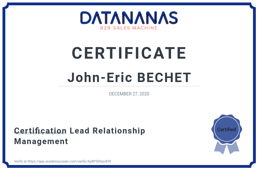 academy certificate: Certification Lead Relationship Management