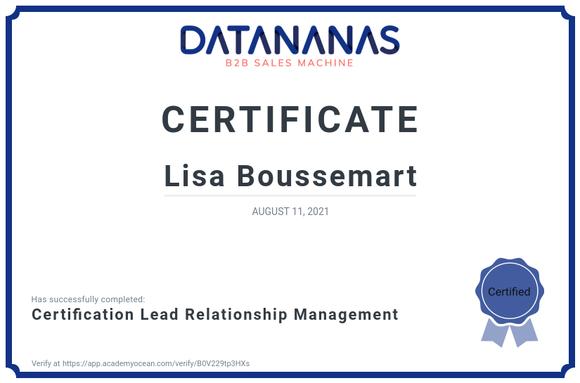 academy certificate: Certification Lead Relationship Management