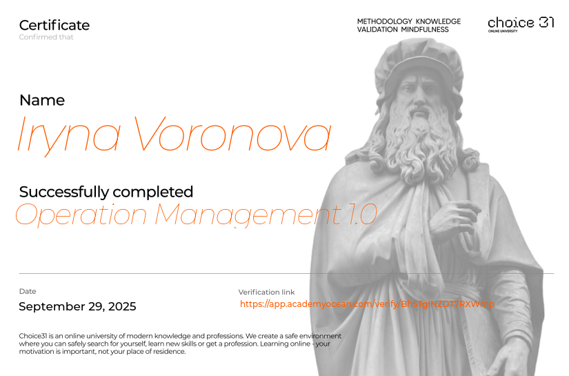 Choice31 certificate: Operation Management 1.0