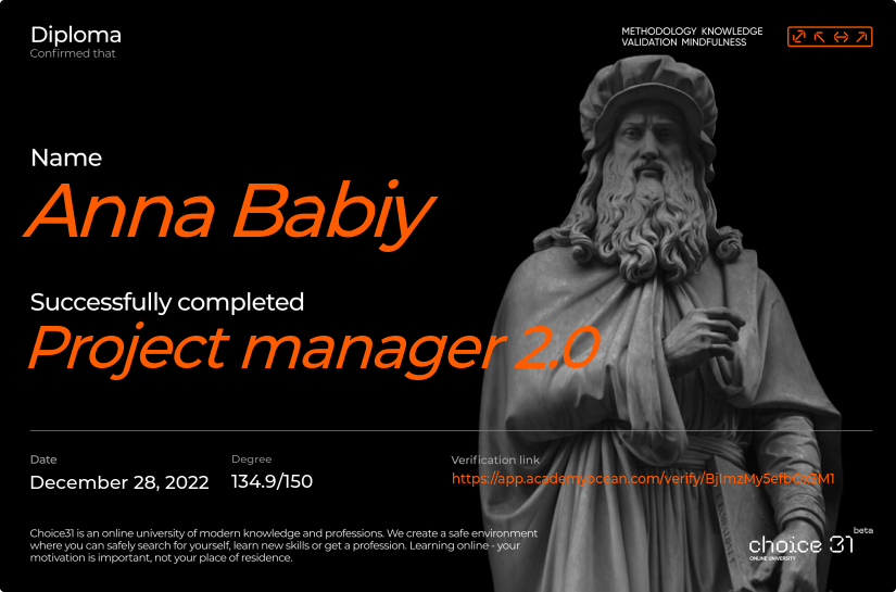 Choice31 certificate: Project manager 2.0