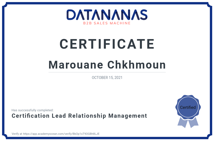academy certificate: Certification Lead Relationship Management
