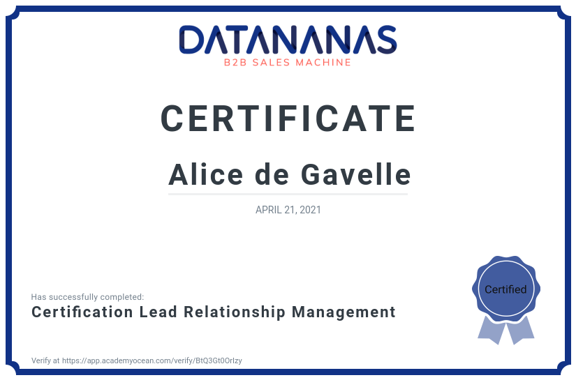 academy certificate: Certification Lead Relationship Management