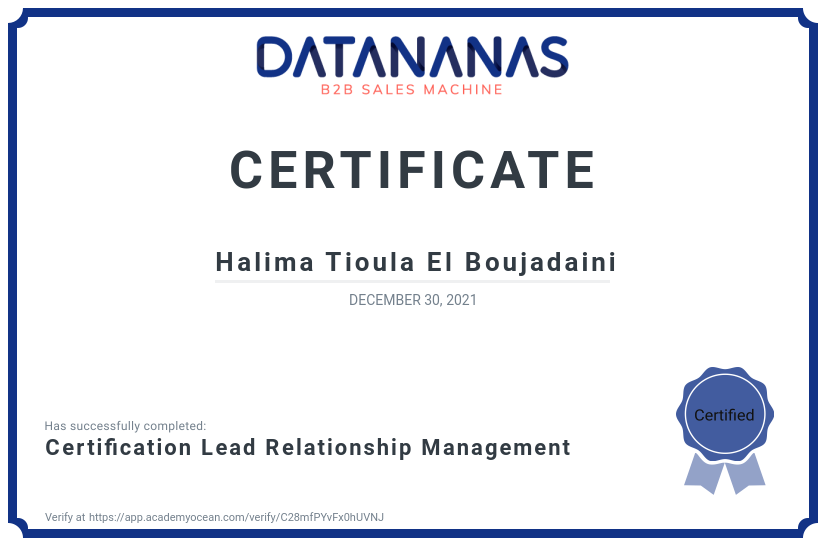 academy certificate: Certification Lead Relationship Management