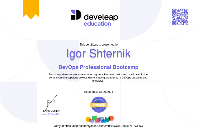 Develeap certificate: develeap's DevOps Professional Bootcamp