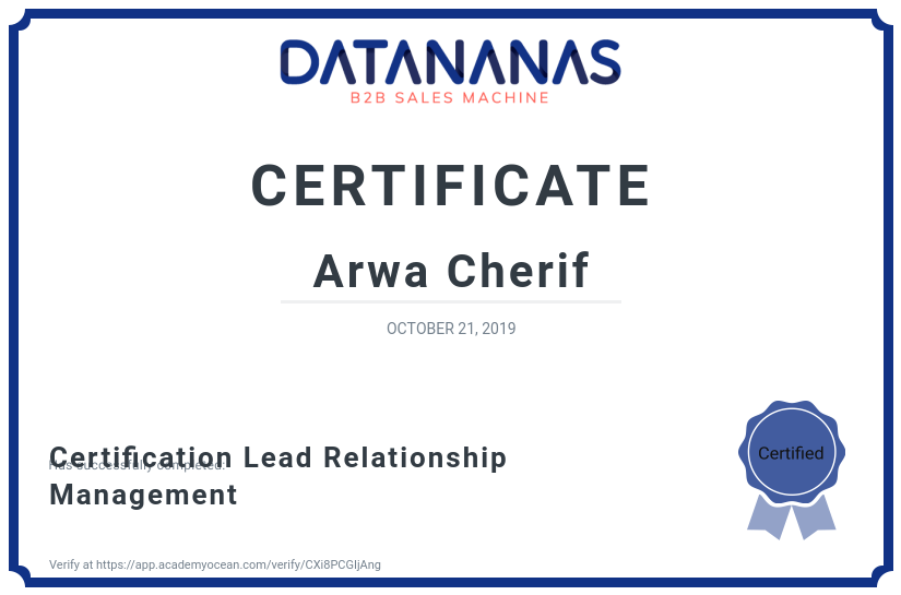 academy certificate: Certification Lead Relationship Management