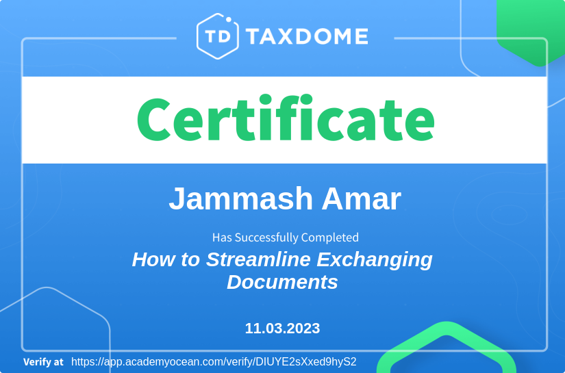 TaxDome Academy certificate: How to Streamline Exchanging Documents