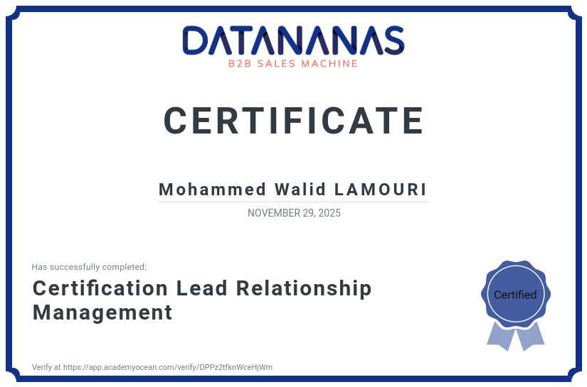 academy certificate: Certification Lead Relationship Management