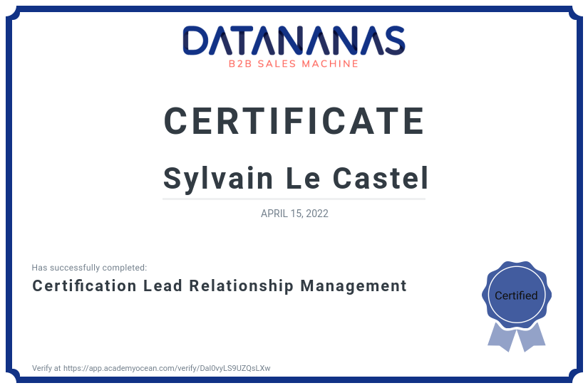 academy certificate: Certification Lead Relationship Management