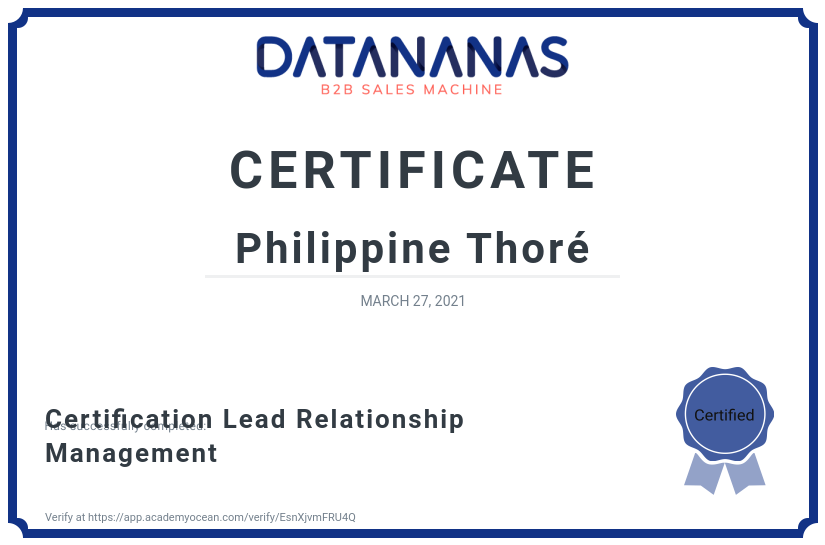 academy certificate: Certification Lead Relationship Management