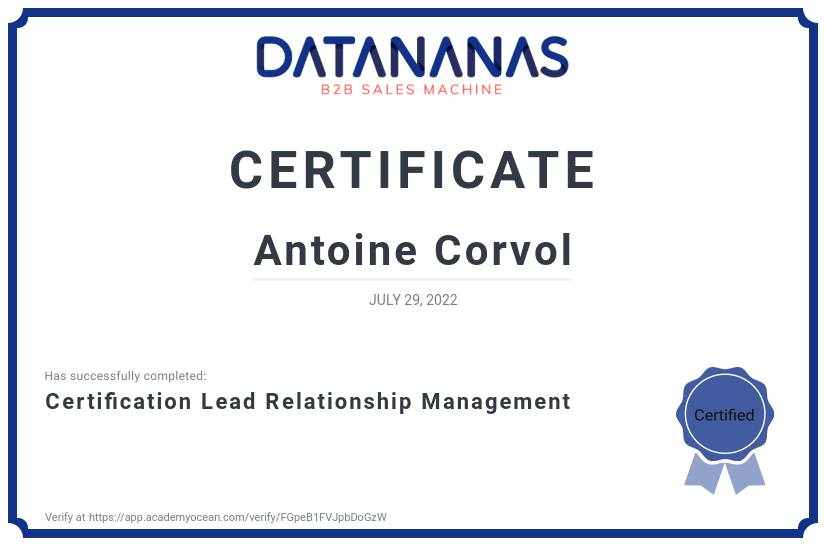 academy certificate: Certification Lead Relationship Management