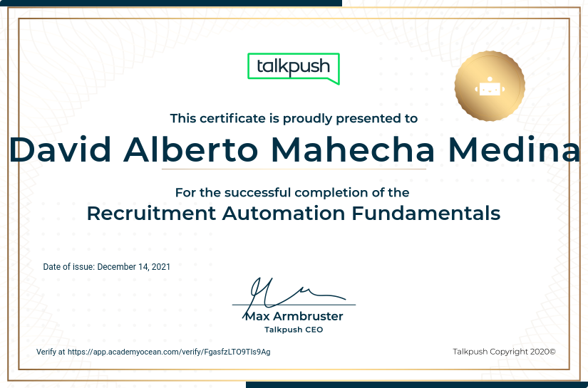 Talkpush certificate: Recruitment Automation Fundamentals